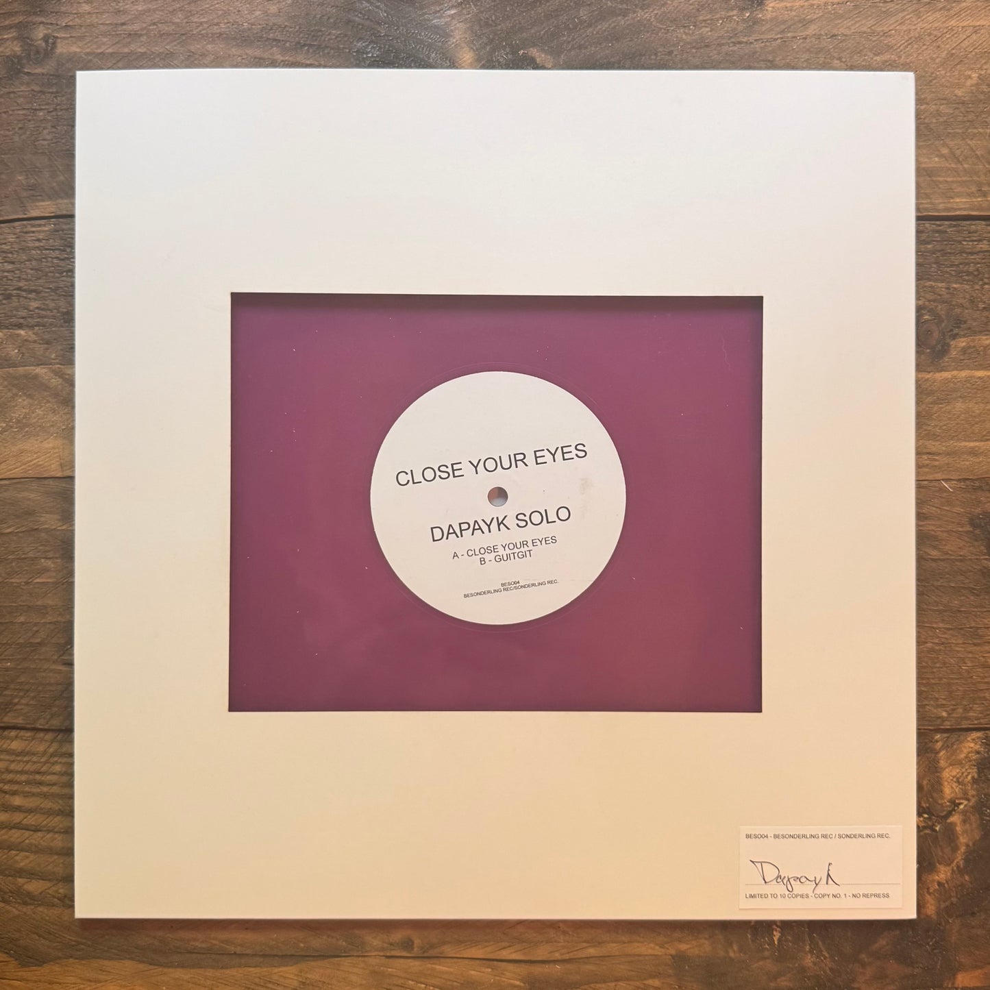 Dapayk Solo "Close your eyes", purple 12", 10 copies only (vinyl only) (Beso04)